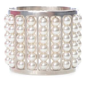 Chanel Silver Plated Wide Pearl Cuff Bracelet